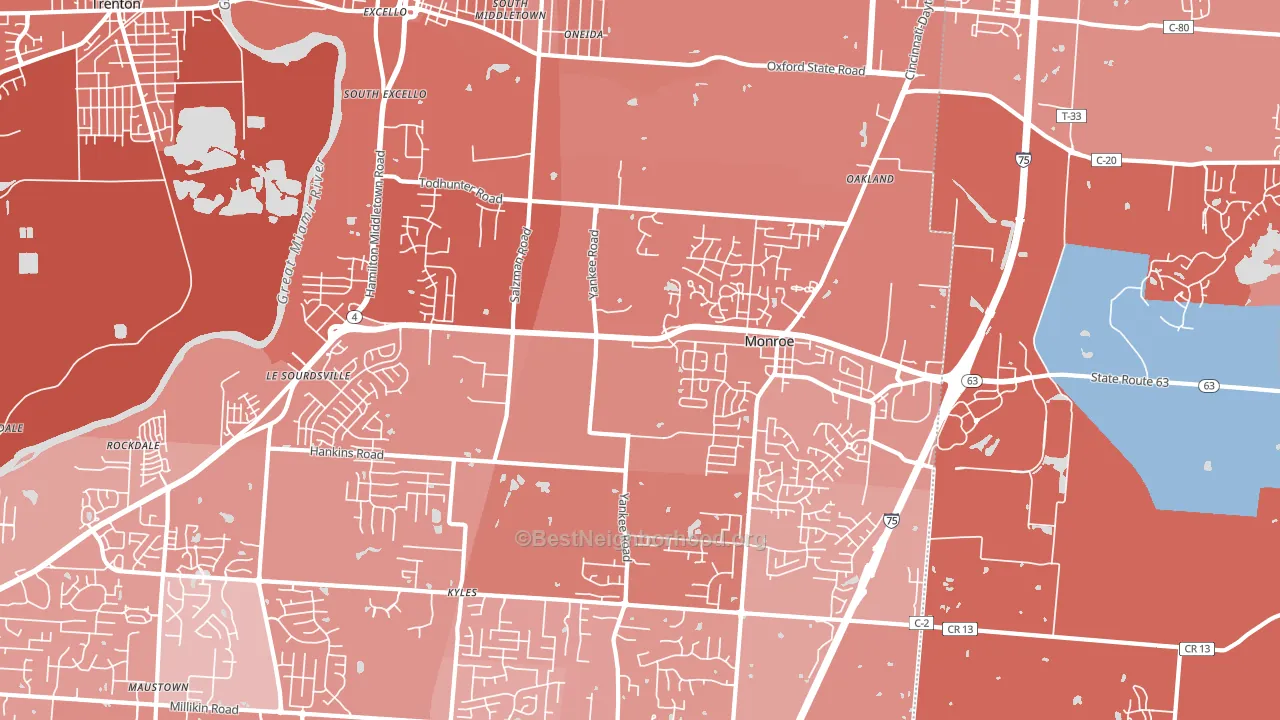 Monroe, OH block-group political-lean map