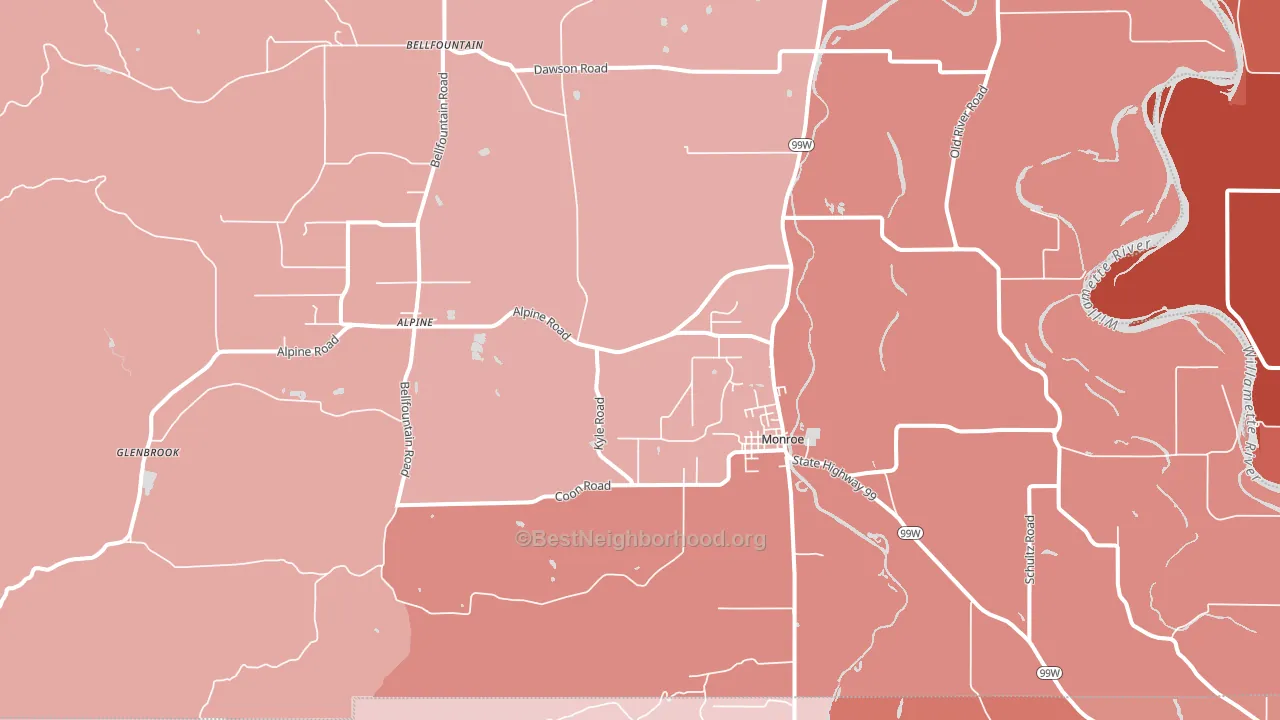 Monroe, OR block-group political-lean map