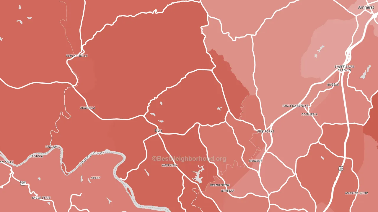 Monroe, VA block-group political-lean map