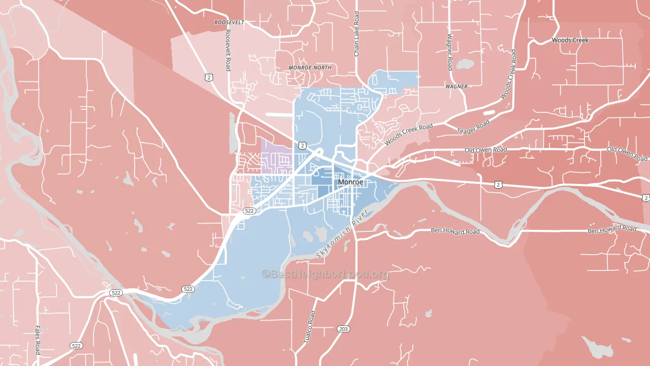 Monroe, WA block-group political-lean map