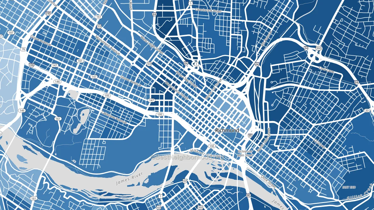 Monroe Ward, Richmond, VA block-group political-lean map
