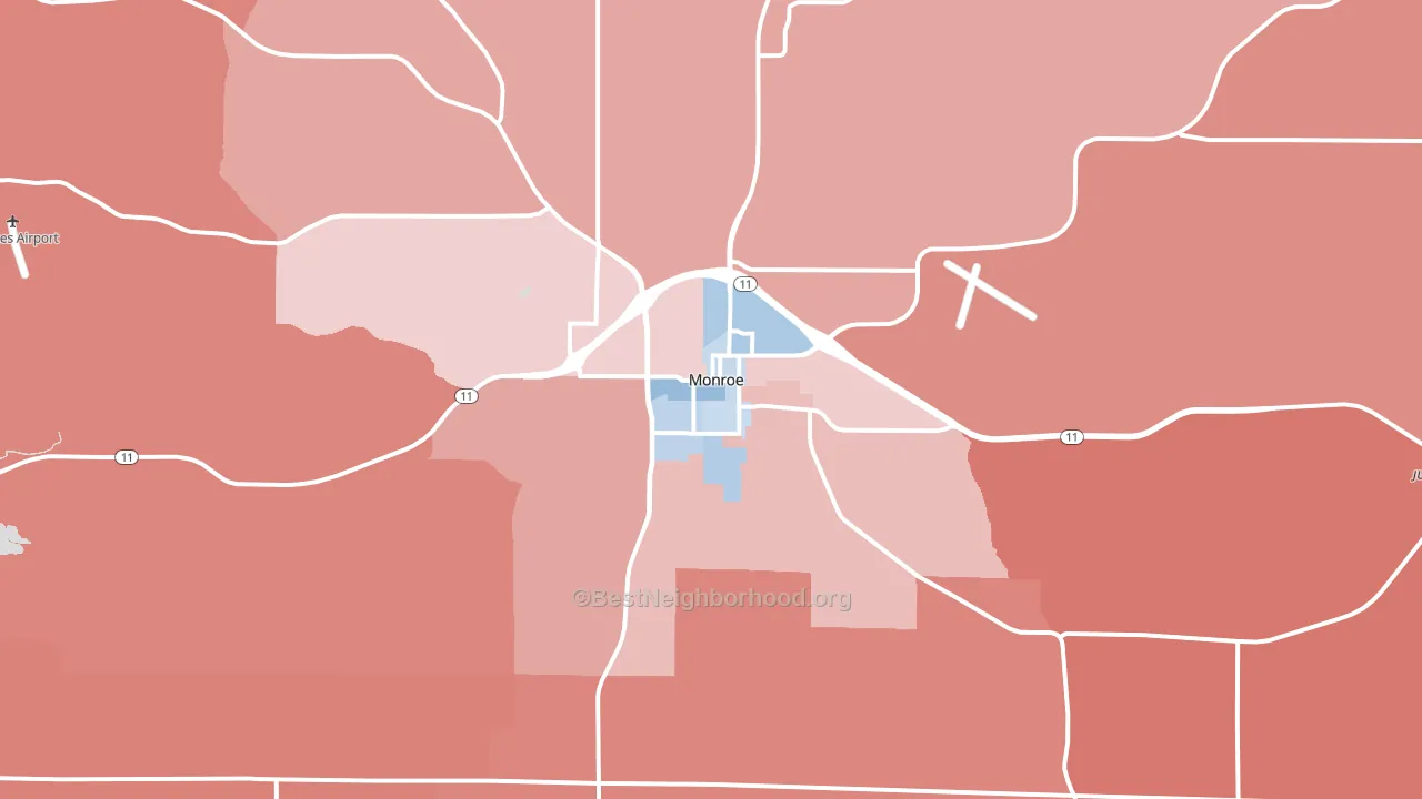 Monroe, WI block-group political-lean map
