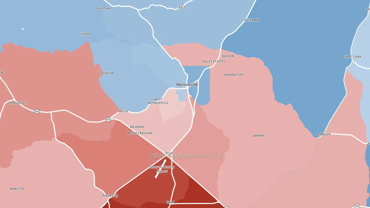 Monroeville, AL block-group political-lean map