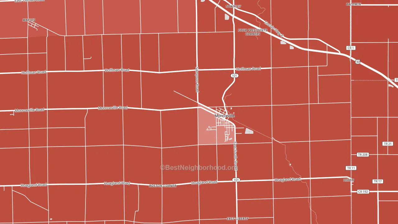 Monroeville, IN block-group political-lean map