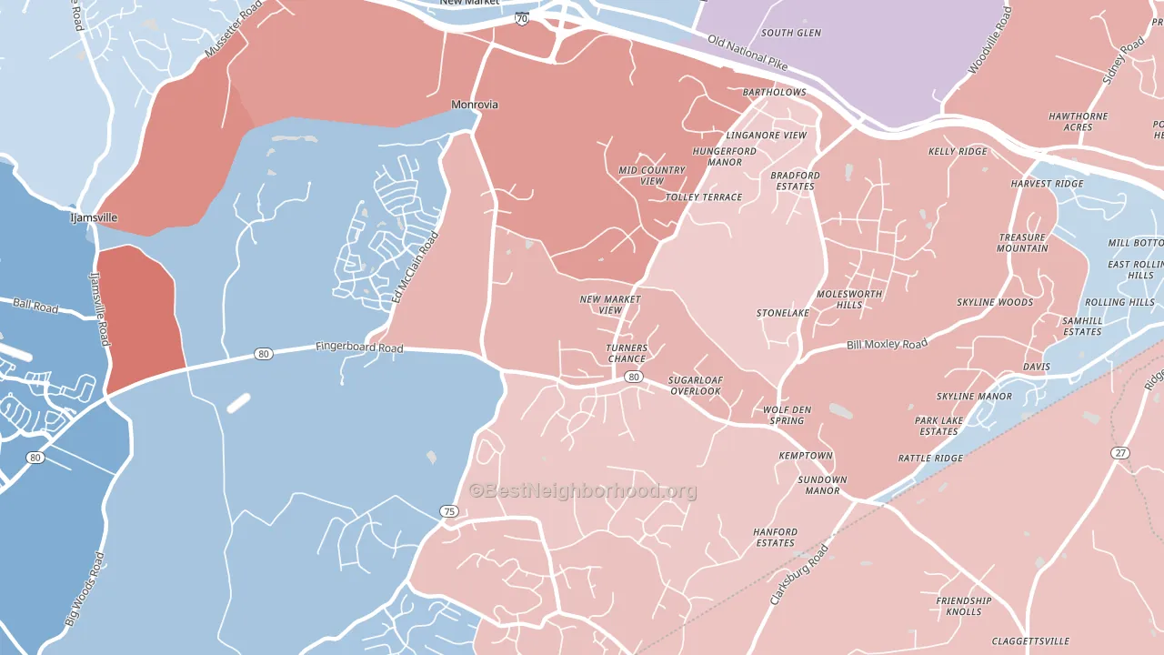 Monrovia, MD block-group political-lean map