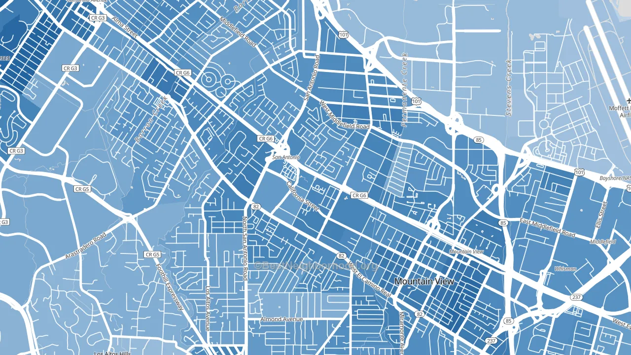 Monta Loma, Mountain View, CA block-group political-lean map