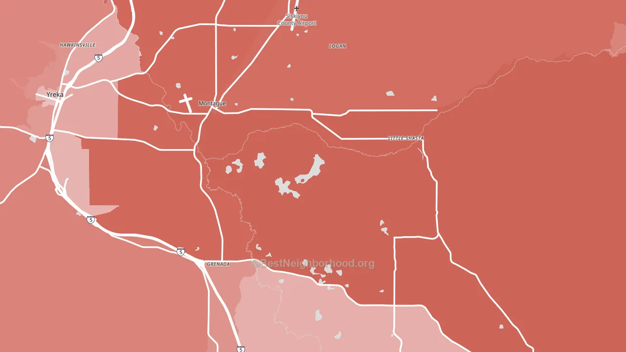 Montague, CA block-group political-lean map