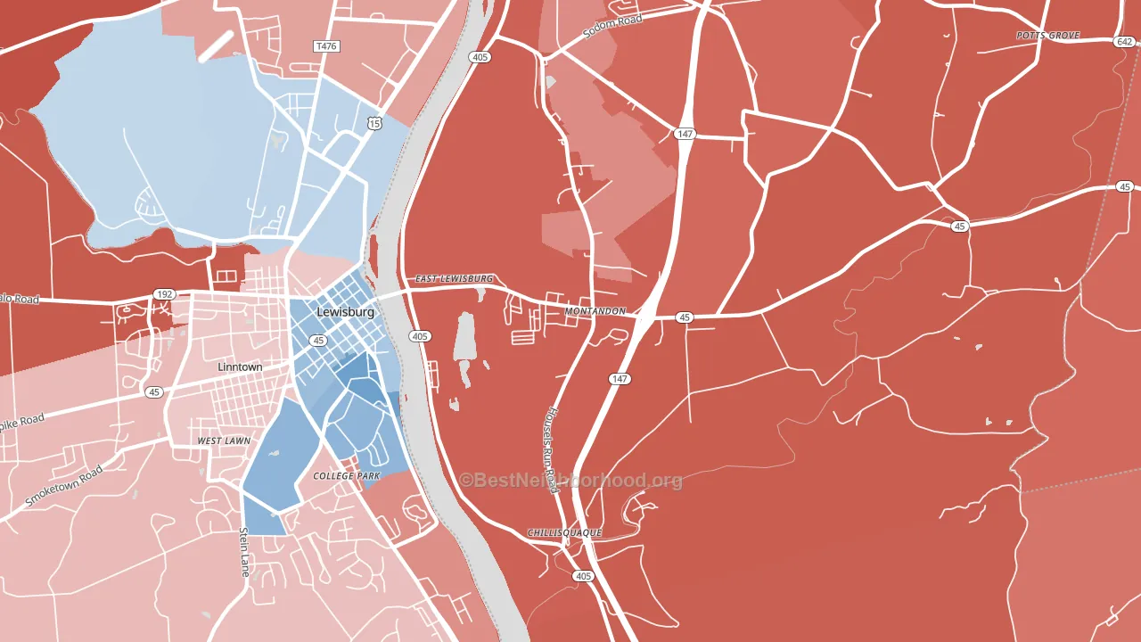 Montandon, PA block-group political-lean map