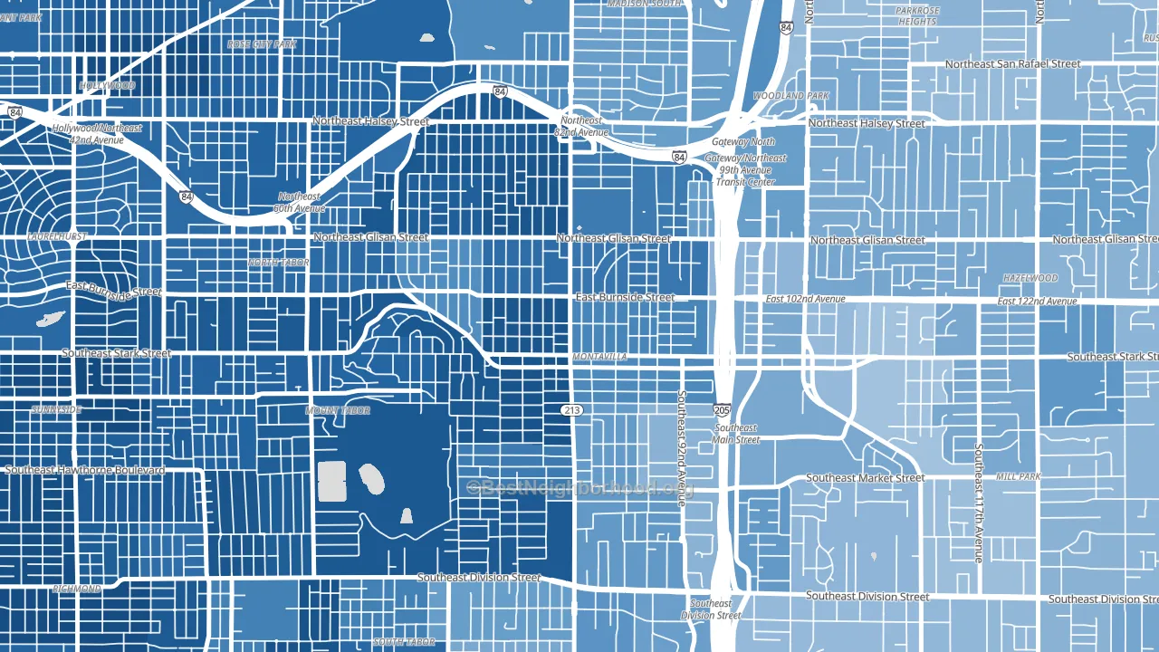Montavilla, Portland, OR block-group political-lean map