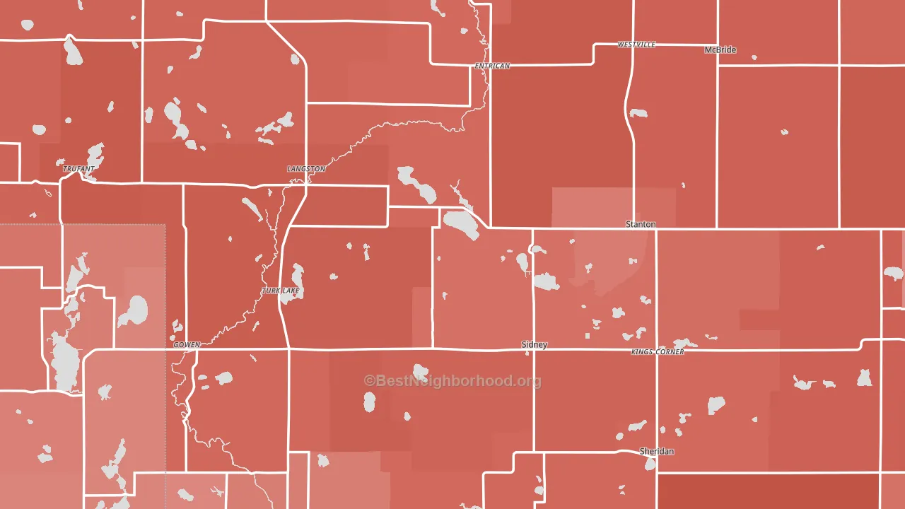 Montcalm County, MI block-group political-lean map
