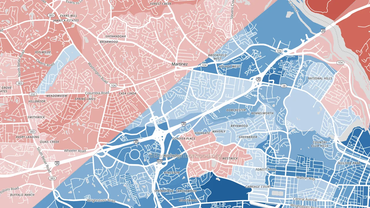 Montclair, Augusta, GA block-group political-lean map