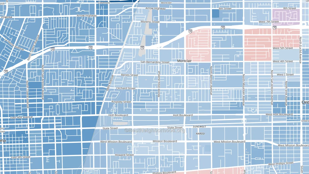 Montclair, CA block-group political-lean map