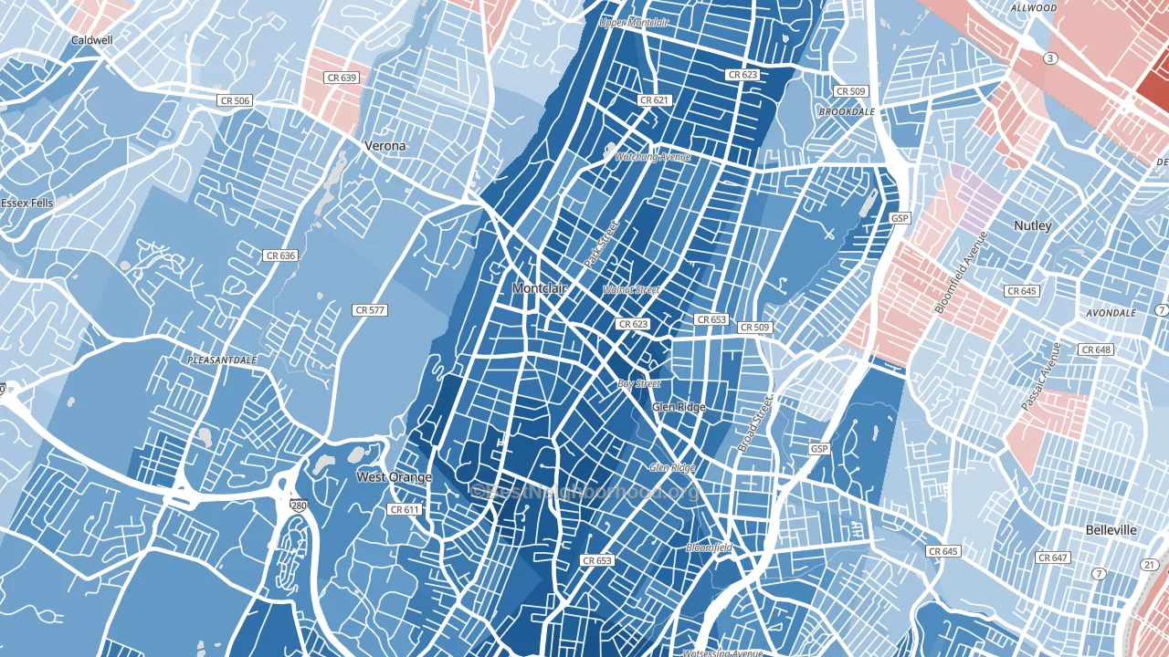 Montclair, NJ block-group political-lean map