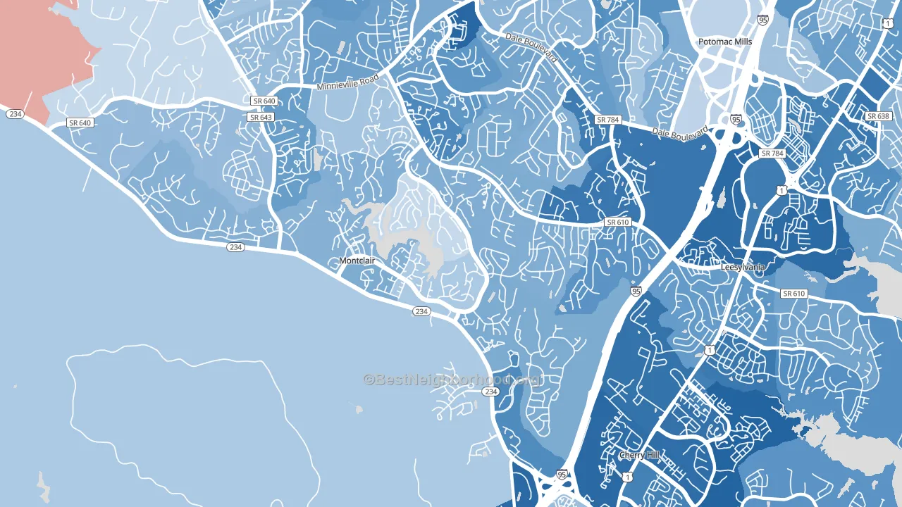 Montclair, VA block-group political-lean map