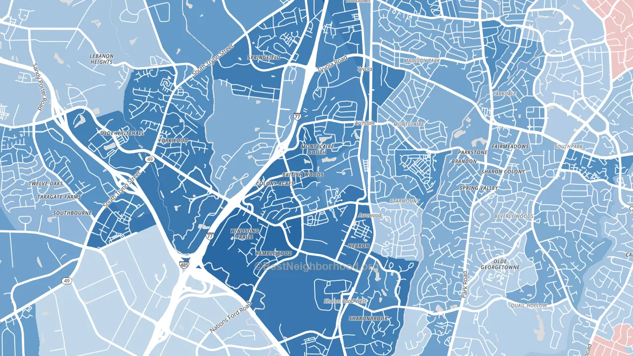 Montclaire South, Charlotte, NC block-group political-lean map
