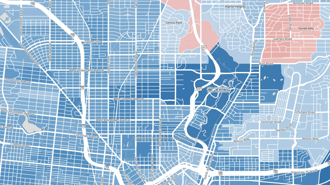 Monte Vista, San Antonio, TX block-group political-lean map