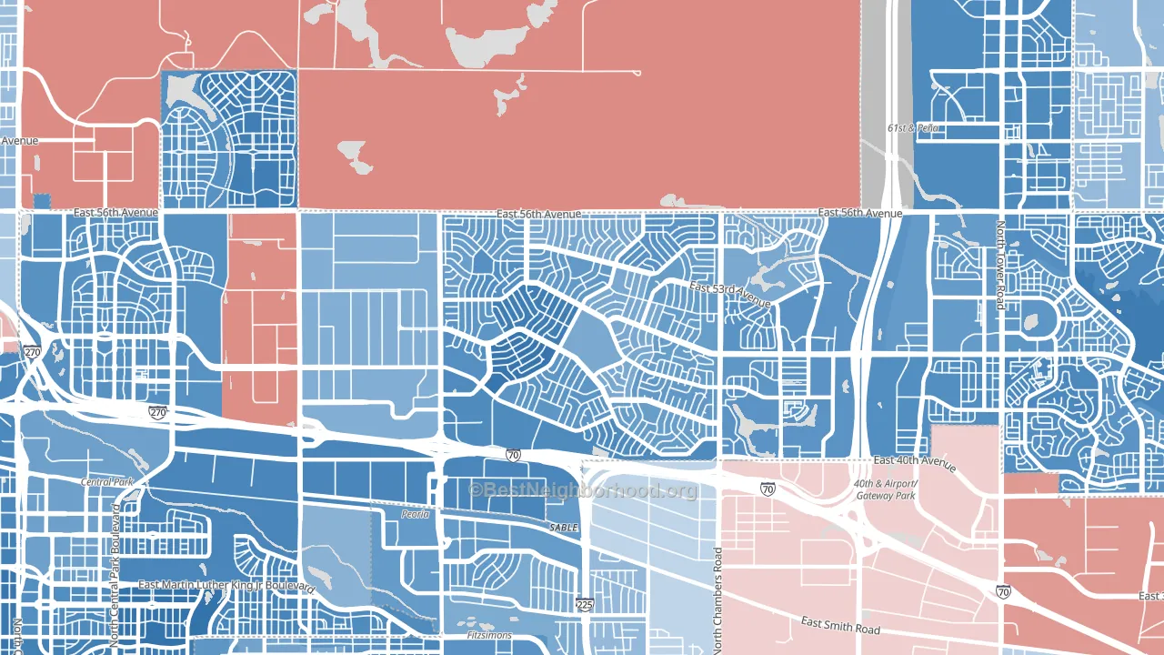 Montebello, Denver, CO block-group political-lean map