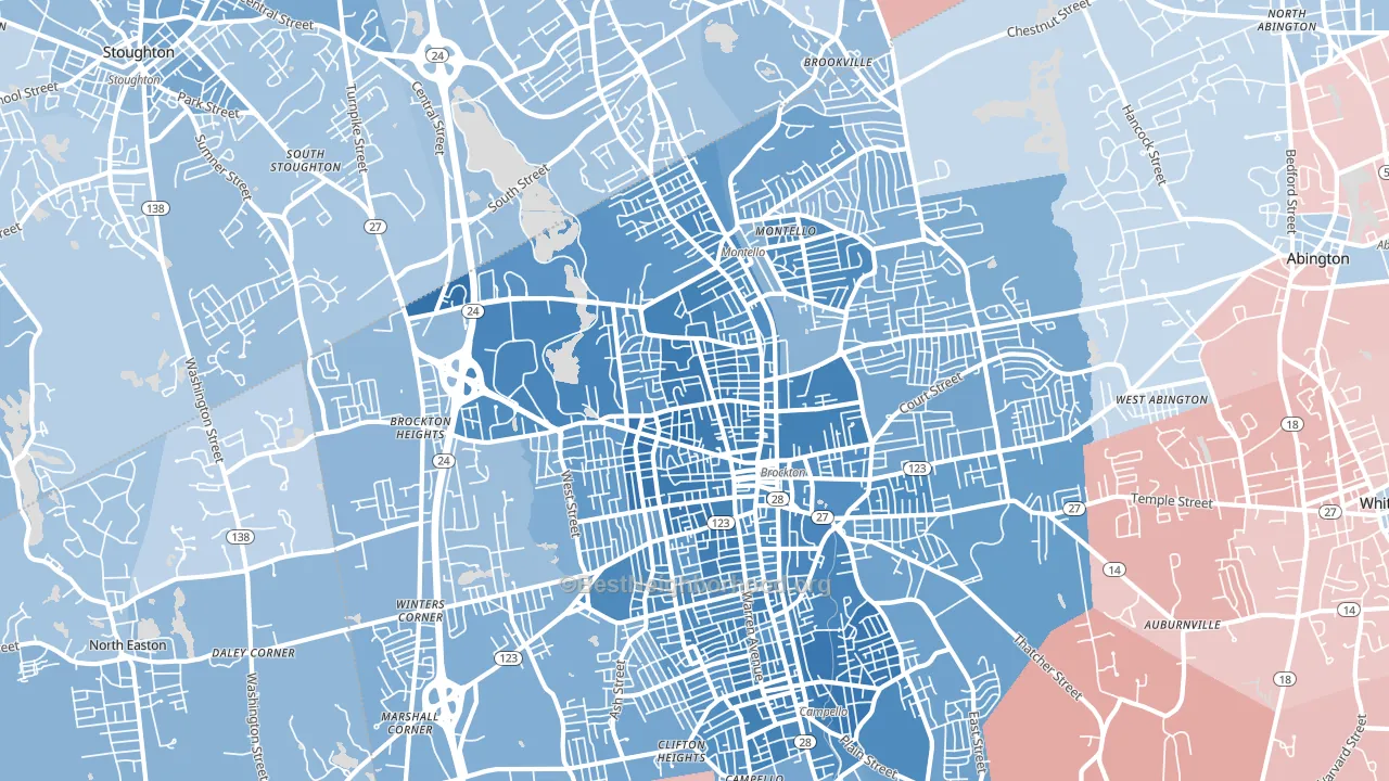 Montello, Brockton, MA block-group political-lean map