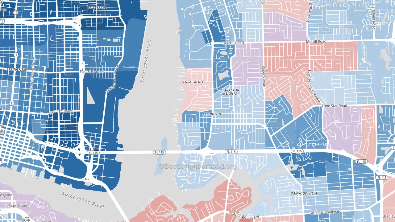 Monterey, Jacksonville, FL block-group political-lean map