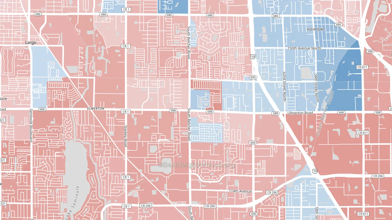 Monterey Lakes, Largo, FL block-group political-lean map
