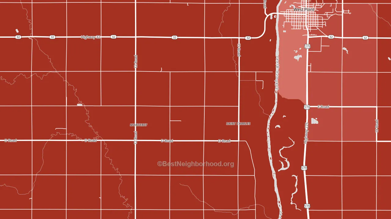 Monterey, NE block-group political-lean map