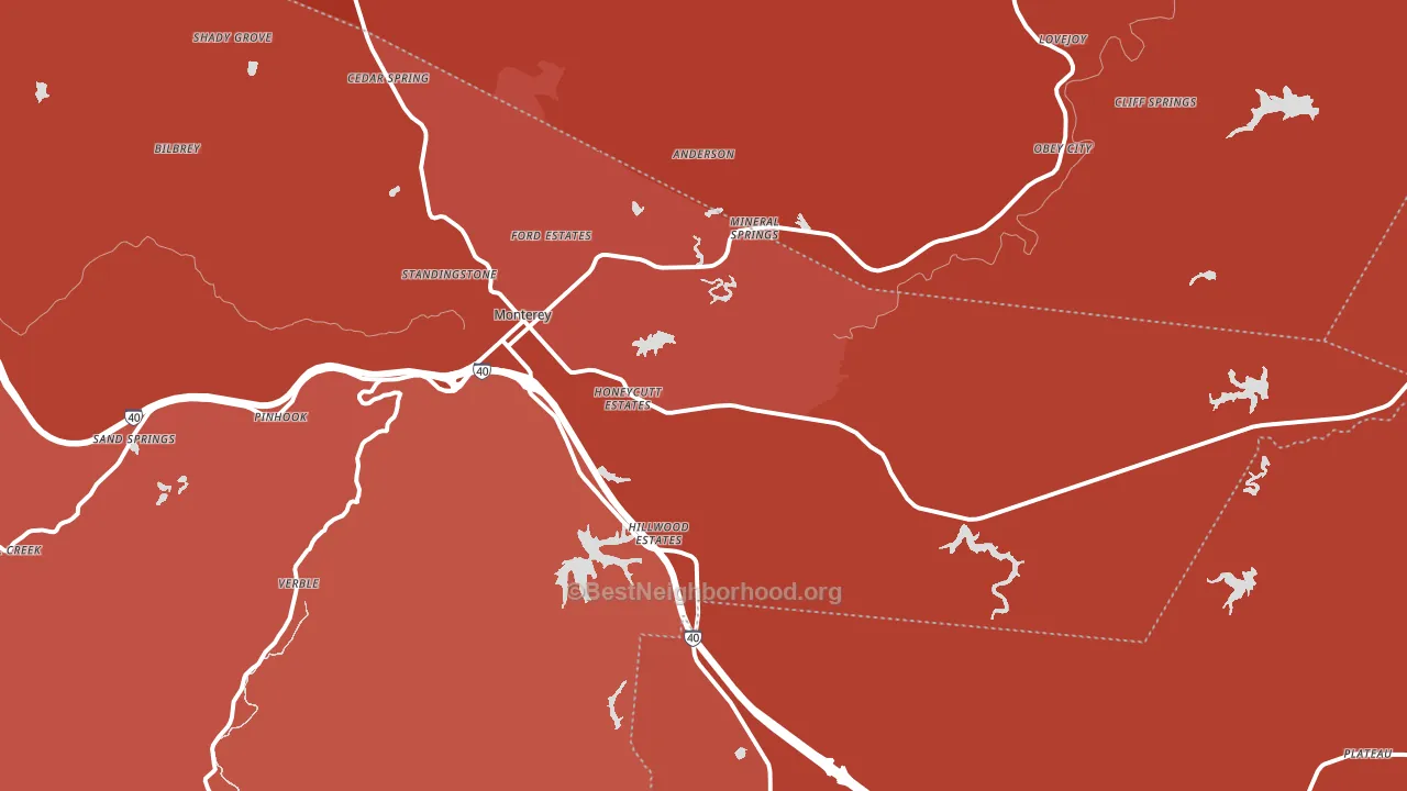 Monterey, TN block-group political-lean map