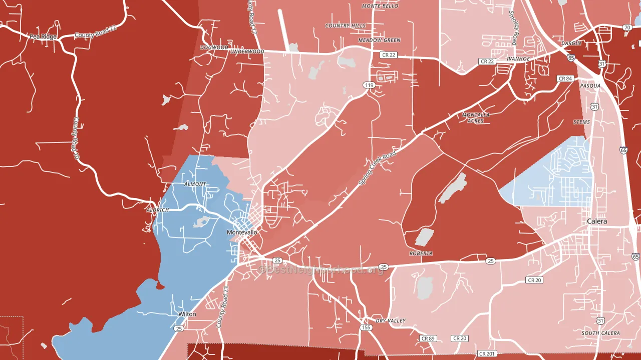 Montevallo, AL block-group political-lean map