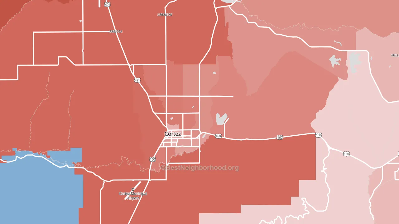 Montezuma County, CO block-group political-lean map