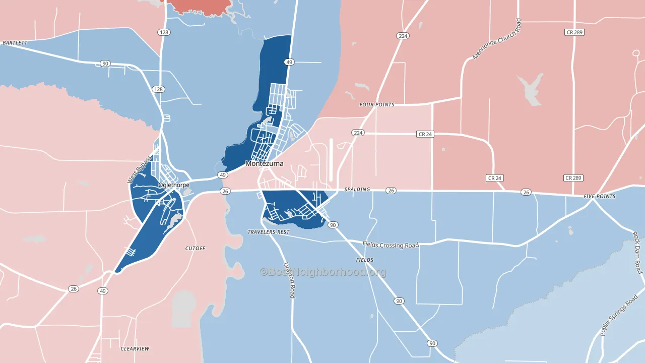 Montezuma, GA block-group political-lean map
