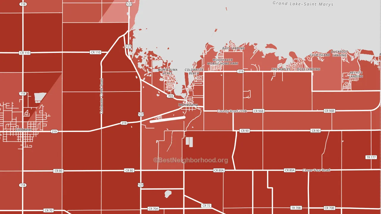 Montezuma, OH block-group political-lean map