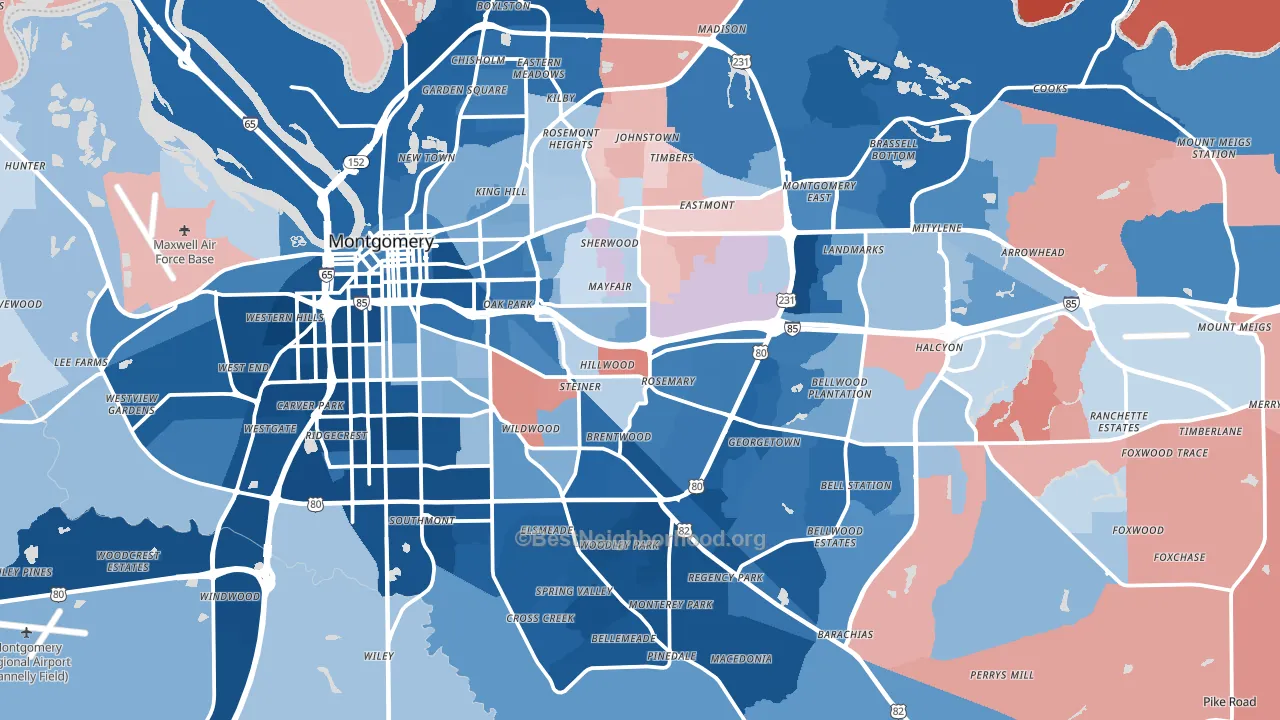 Montgomery, AL block-group political-lean map