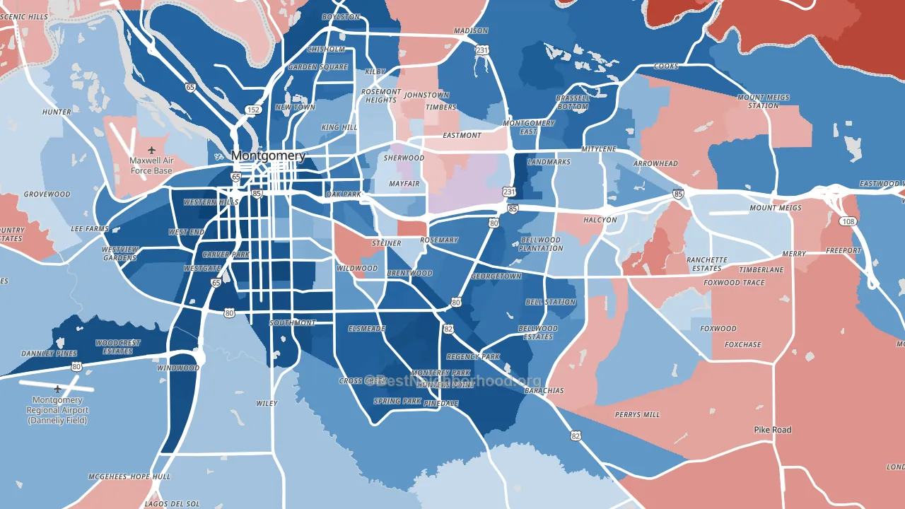 Montgomery County, AL block-group political-lean map