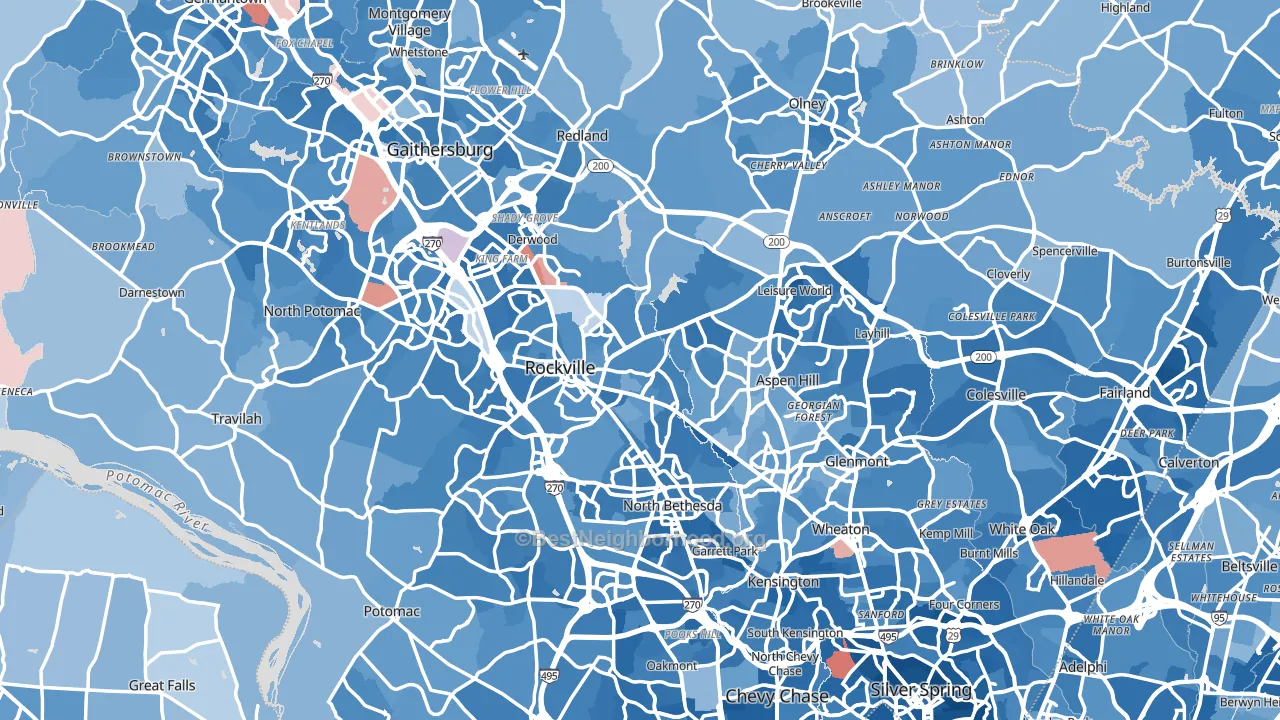 Montgomery County, MD block-group political-lean map