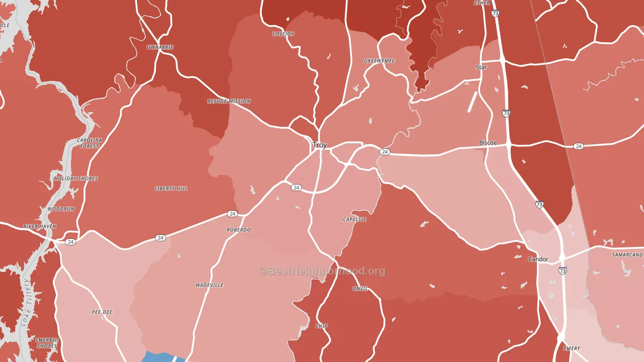 Montgomery County, NC block-group political-lean map