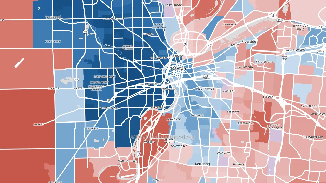 Montgomery County, OH block-group political-lean map