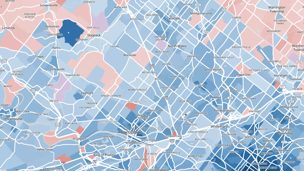 Montgomery County, PA block-group political-lean map