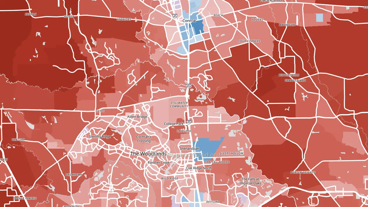 Montgomery County, TX block-group political-lean map