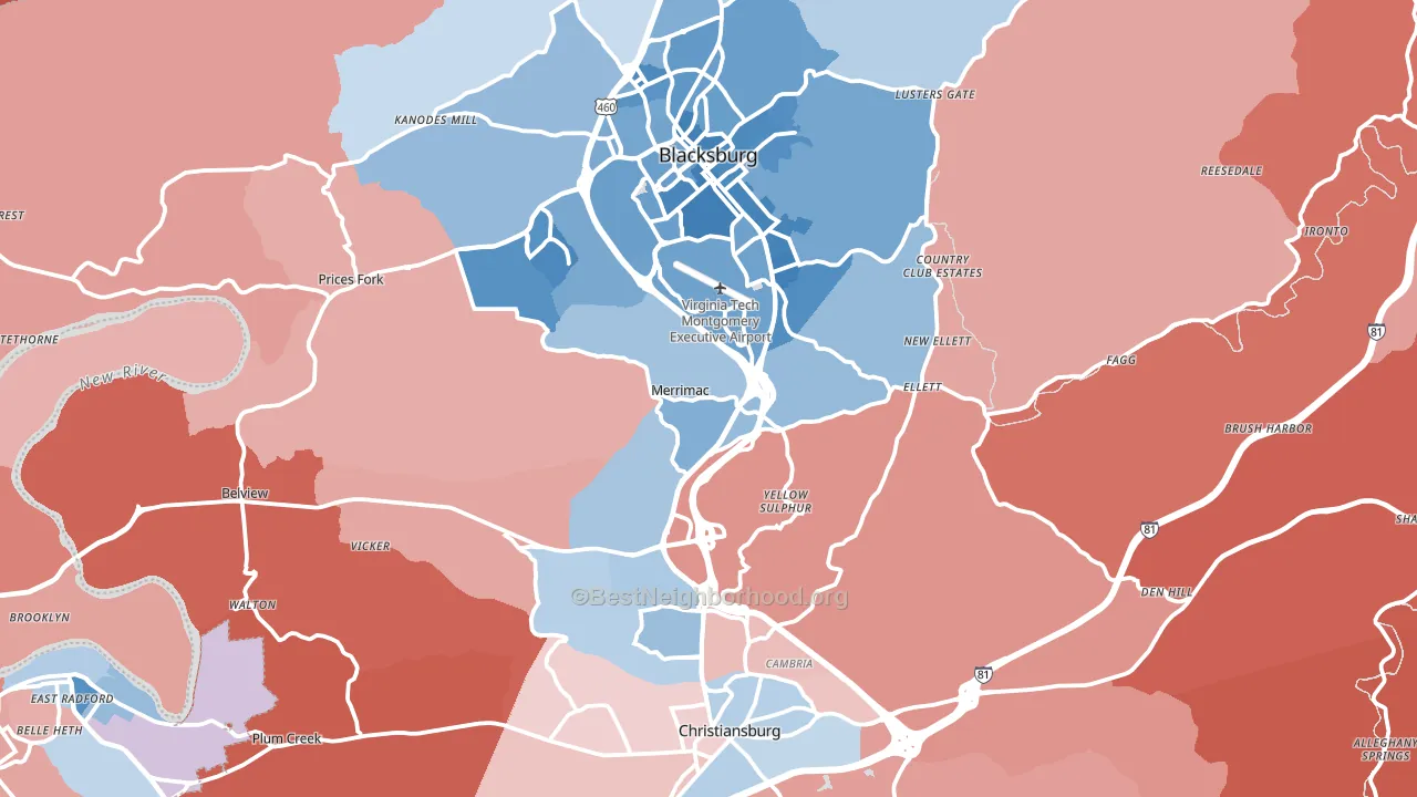 Montgomery County, VA block-group political-lean map