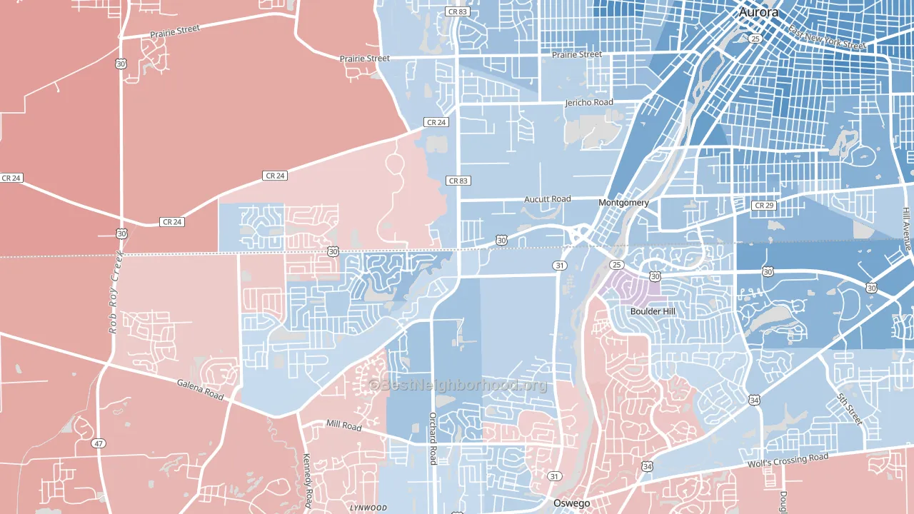 Montgomery, IL block-group political-lean map