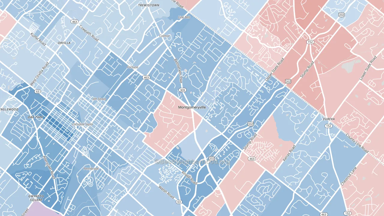 Montgomeryville, PA block-group political-lean map