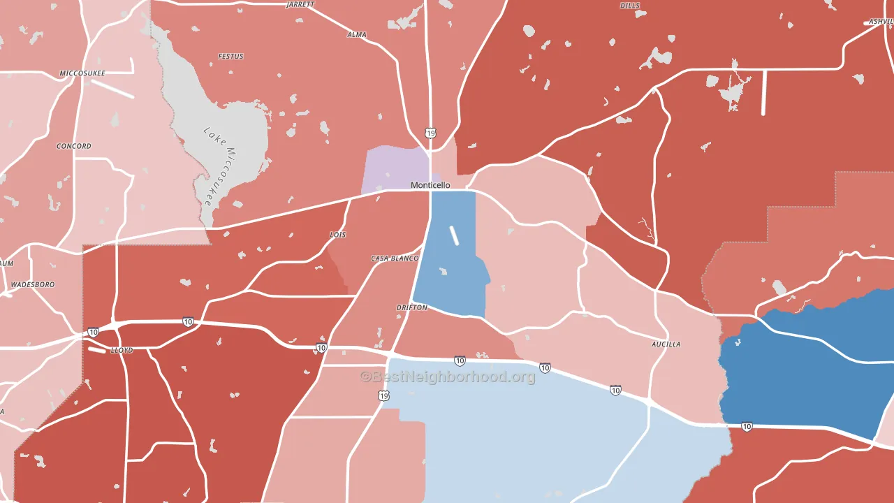Monticello, FL block-group political-lean map