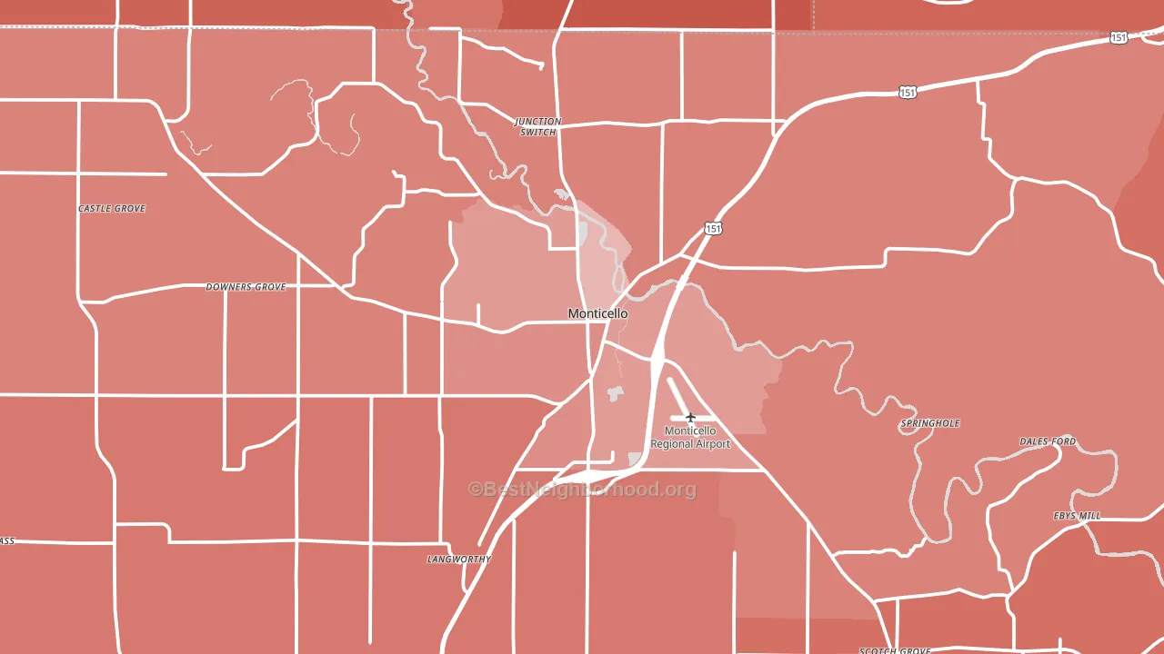 Monticello, IA block-group political-lean map