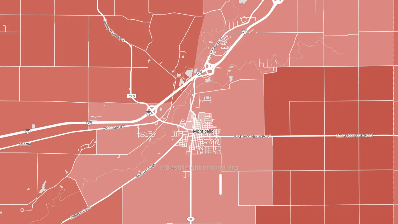 Monticello, IL block-group political-lean map