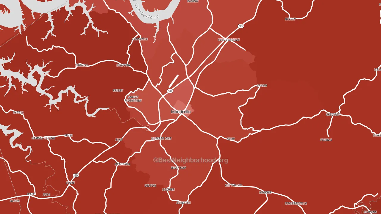 Monticello, KY block-group political-lean map