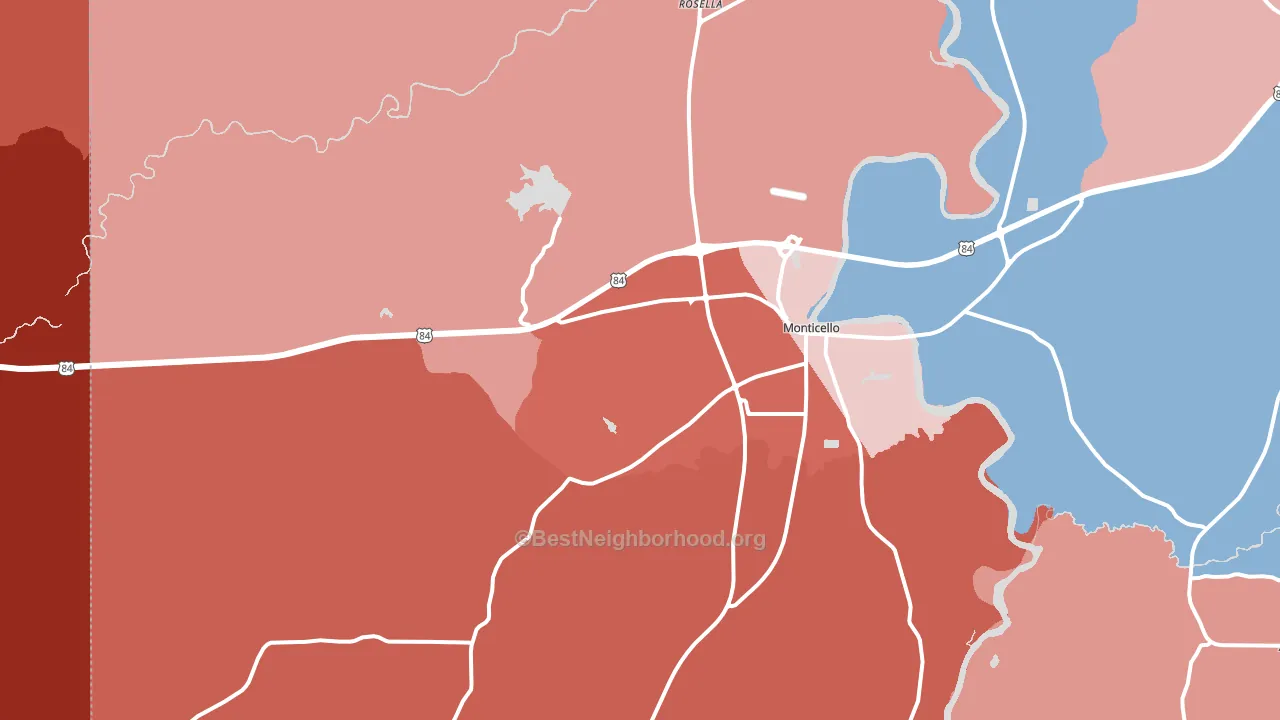 Monticello, MS block-group political-lean map
