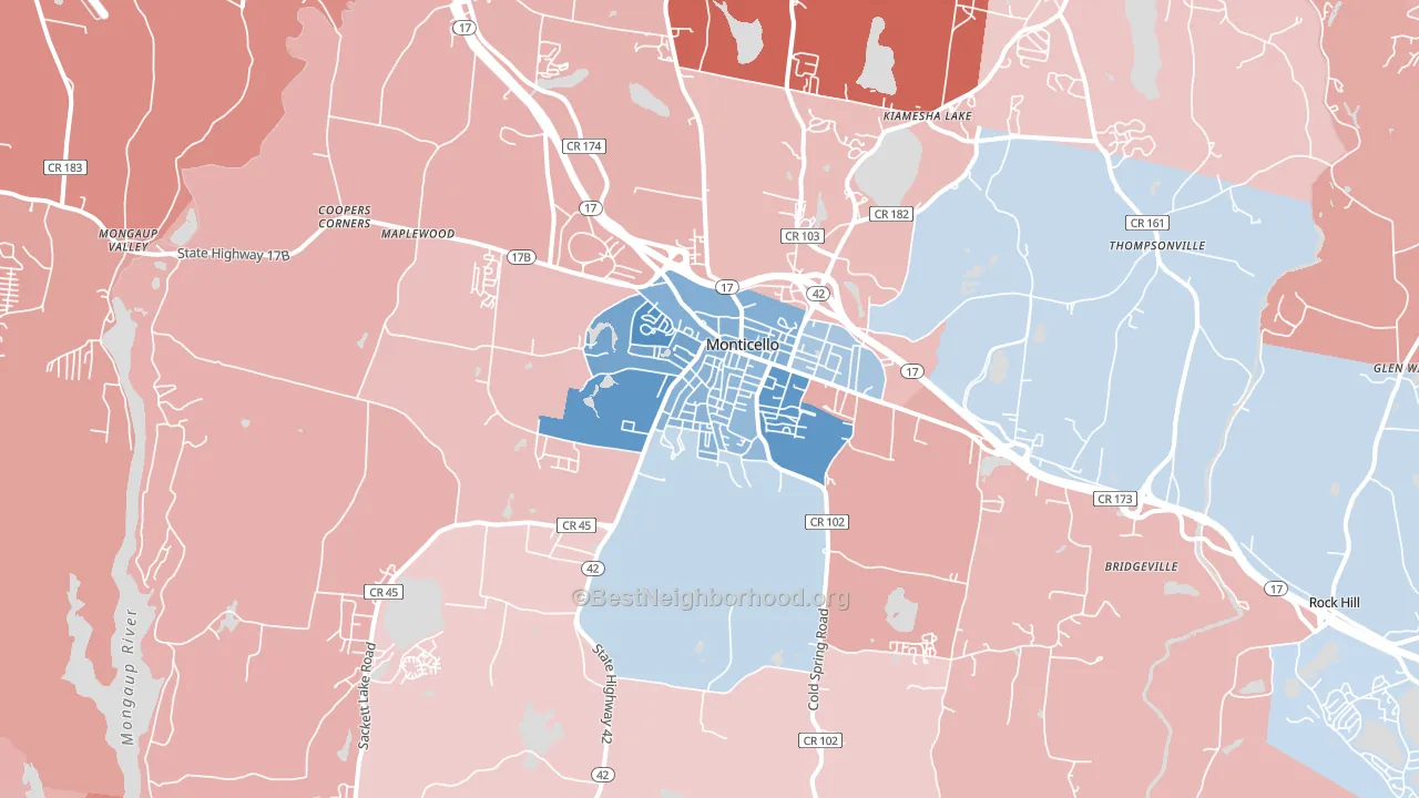 Monticello, NY block-group political-lean map