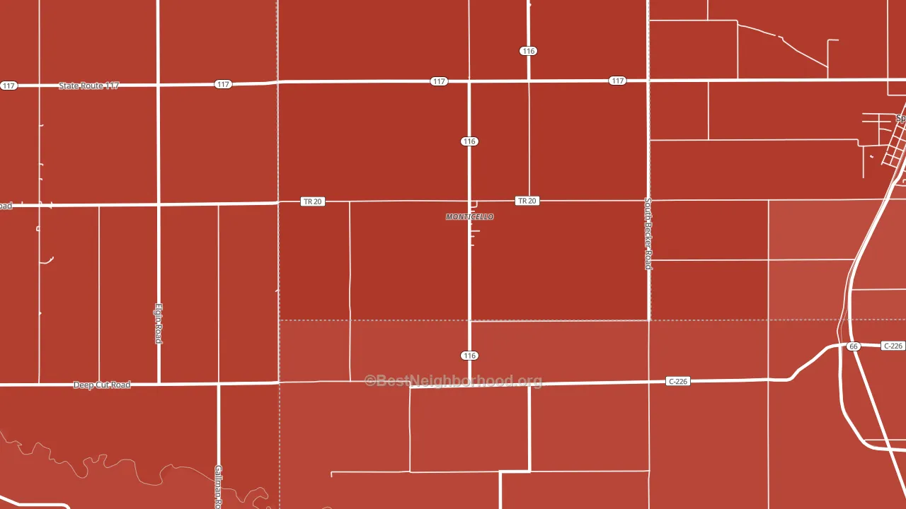 Monticello, OH block-group political-lean map