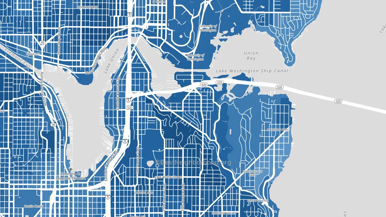 Montlake, Seattle, WA block-group political-lean map