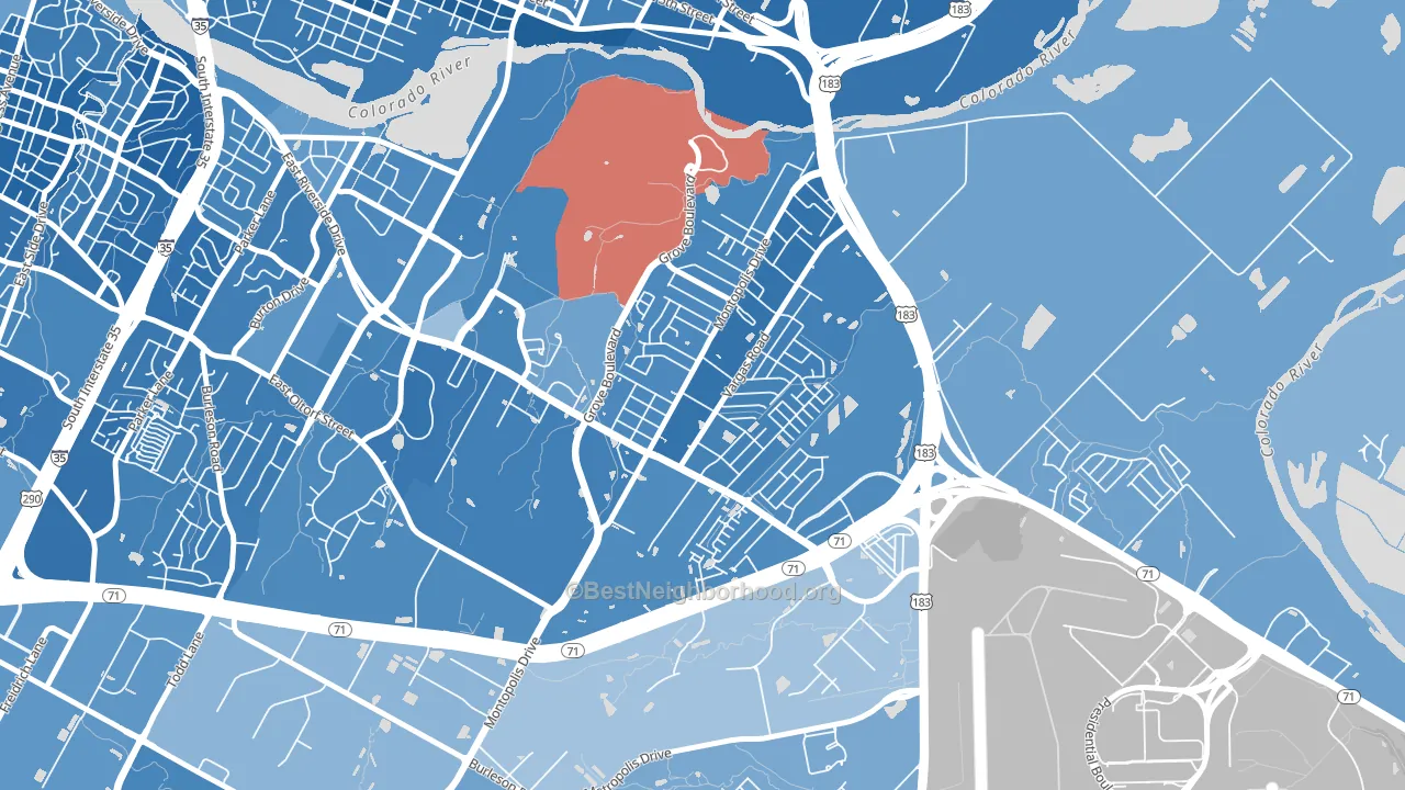 Montopolis, Austin, TX block-group political-lean map