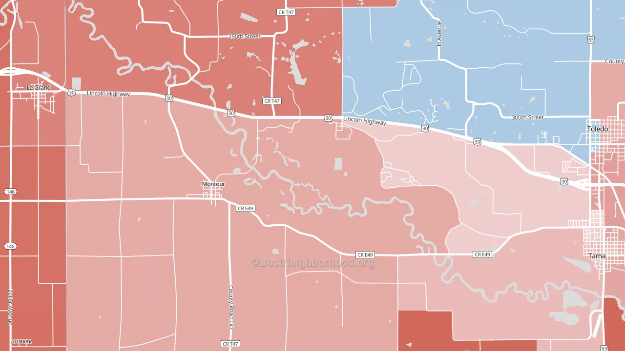 Montour, IA block-group political-lean map